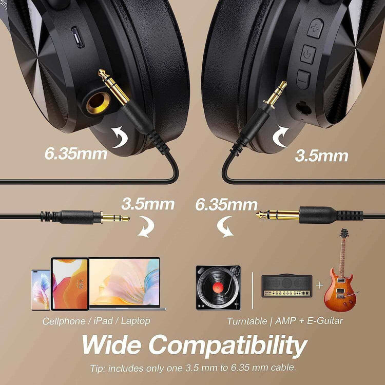 OneOdio Hi-Res Over Ear Headphones for Studio Monitoring and Mixing,  Professional Adapter-Free DJ Recording Wired Headsets with Protein Leather